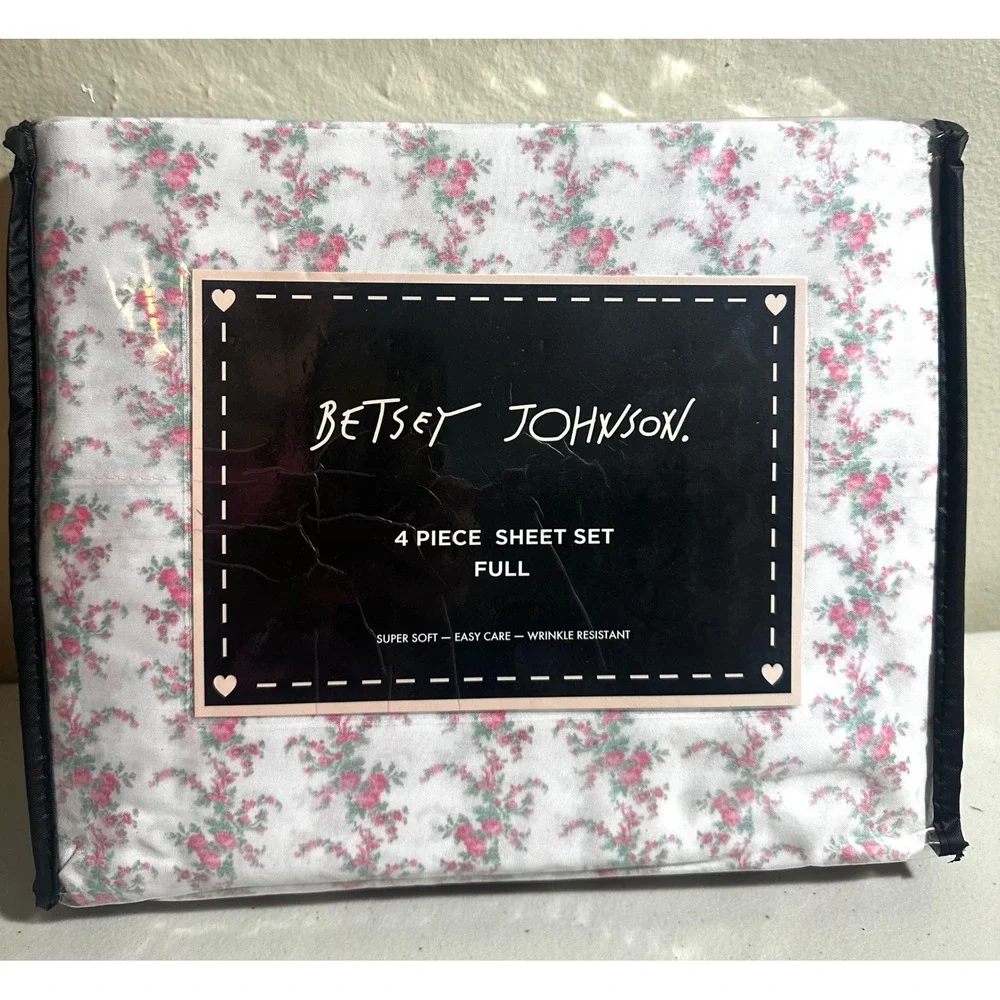 Betsey Johnson Pink Floral Sheet Set Full Cottagecore Ditsy Coquette Bedding Y2K